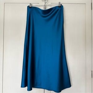 Sigrid Olsen Satin Midi Pull-On Skirt Teal Blue Size M Elastic Waistband